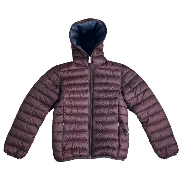 Save The Duck Kids Hooded Ultra Light Jacket Puffer Ski Coat Size 12 PlumTech - Picture 1 of 16